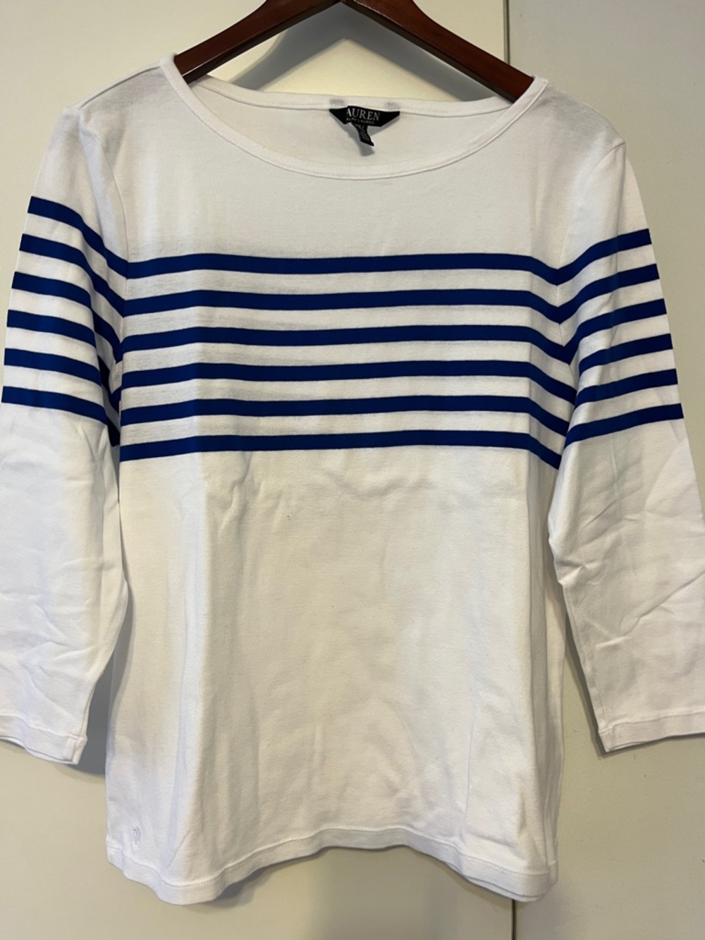 Lauren Ralph Lauren White T-Shirt with Blue Stripe